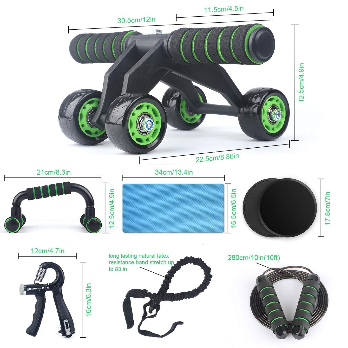 Pure Elegance | 10-in-1 Home Fitness Kit | Ab Roller & Core Workout Set