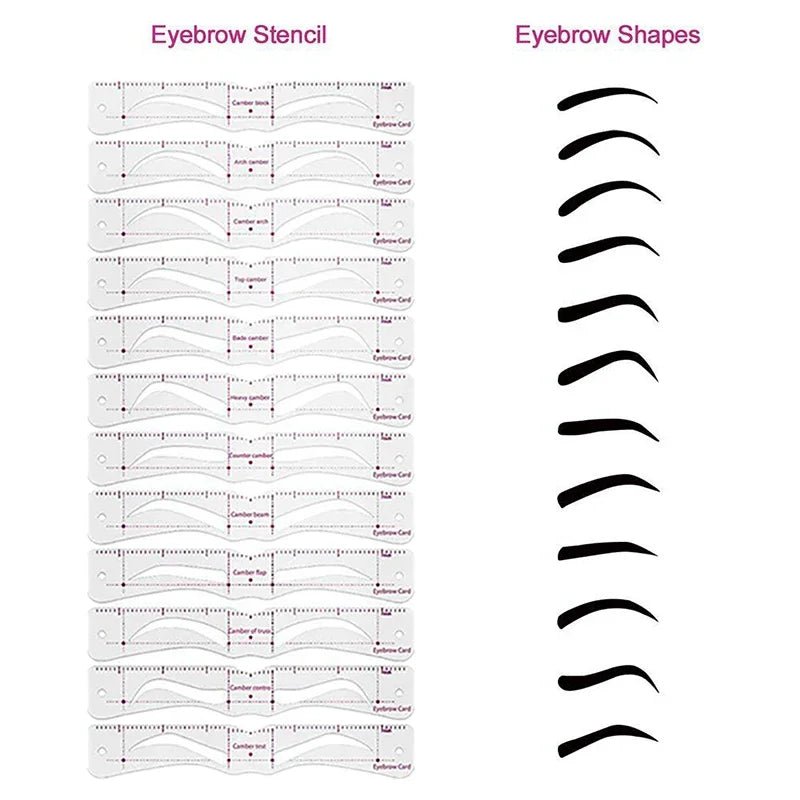 Pure Elegance | 12 Styles/set Reusable DIY Eye Brow Drawing Guide Styling Shaping Grooming Template Card Eyebrow Stencil Set Easy Make Up Tools