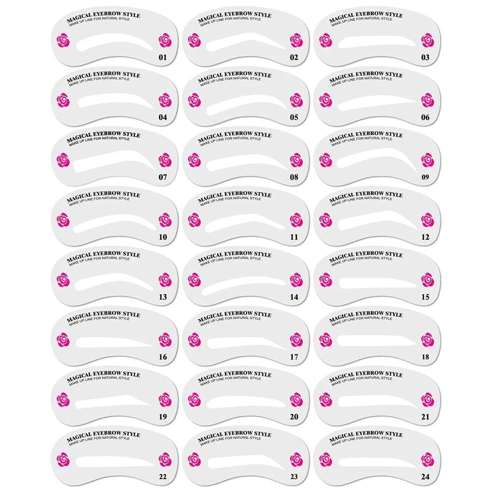Pure Elegance | 12 Styles/set Reusable DIY Eye Brow Drawing Guide Styling Shaping Grooming Template Card Eyebrow Stencil Set Easy Make Up Tools 24pcs Card