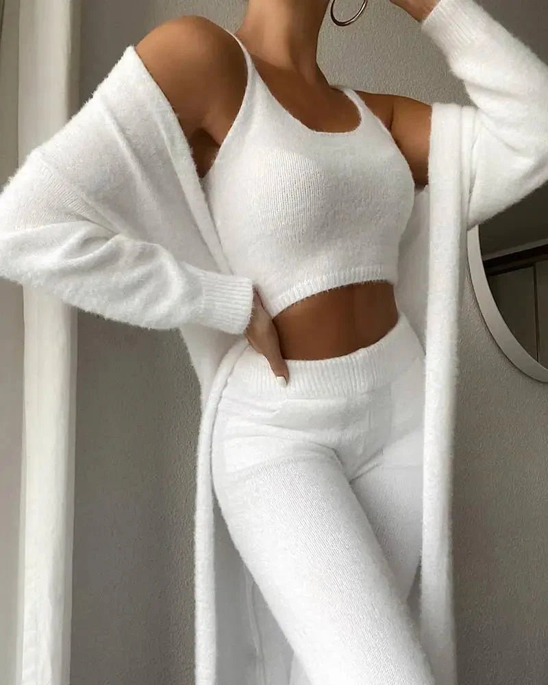 Pure Elegance | 3-Piece Fuzzy Fleece Loungewear Set White