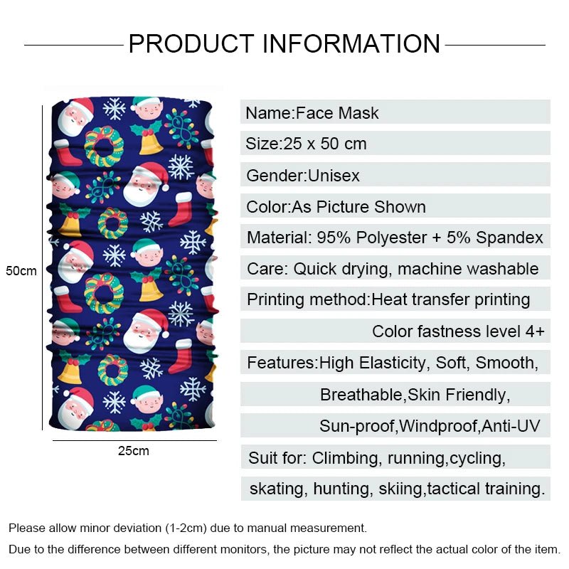 Pure Elegance | 3D Printed Christmas Turban Face Neck Warmer Seamless Scarf Bandana Outdoor Sport Sun Protection Ski Mask Santa Claus Tree