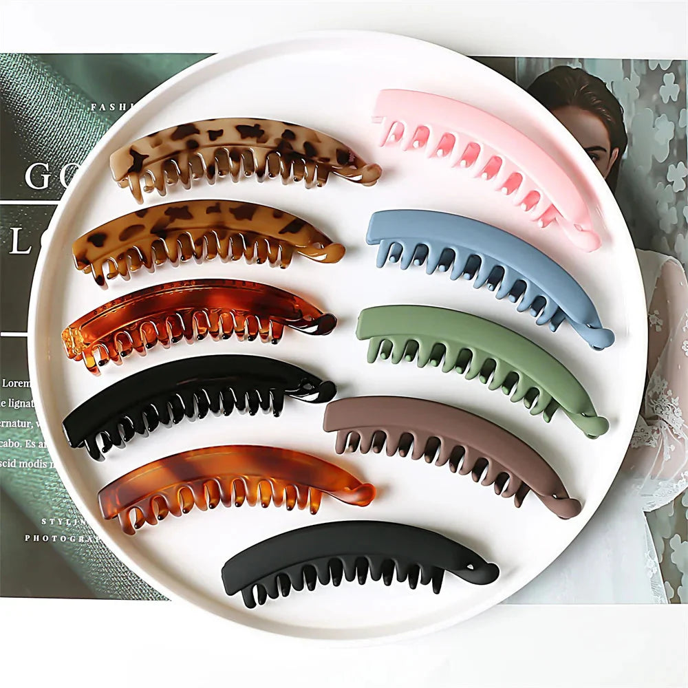 Pure Elegance | Frosted Solid Color Banana Hair Clips – Fashion Ponytail Barrettes & Hair Claws for Women