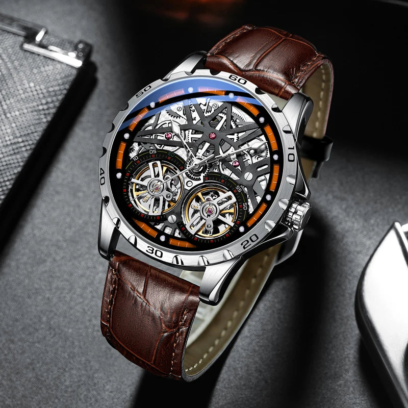Pure Elegance | AILANG 2022 Men's Fashion Watch Automatic Double Pendulum Tourbillon Watch Luxury Clock Waterproof Business Mechanical Watch 17