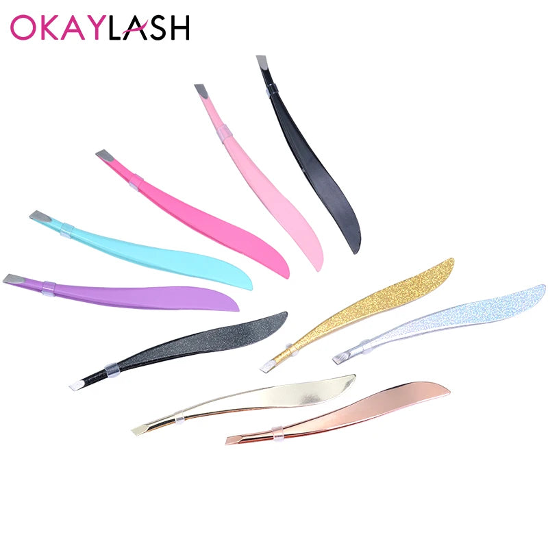 Pure Elegance | OKAYLASH Professional Eyebrow Tweezers Stainless Steel Gold Lash Clamps Colorful Hair Removal Tweezers Metal Beauty Makeup Tools