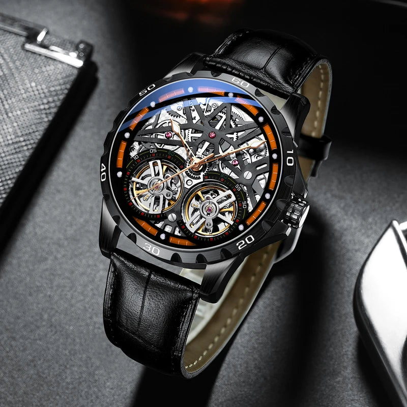 Pure Elegance | AILANG 2022 Men's Fashion Watch Automatic Double Pendulum Tourbillon Watch Luxury Clock Waterproof Business Mechanical Watch 2