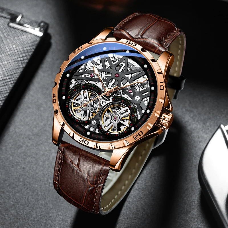 Pure Elegance | AILANG 2022 Men's Fashion Watch Automatic Double Pendulum Tourbillon Watch Luxury Clock Waterproof Business Mechanical Watch 13