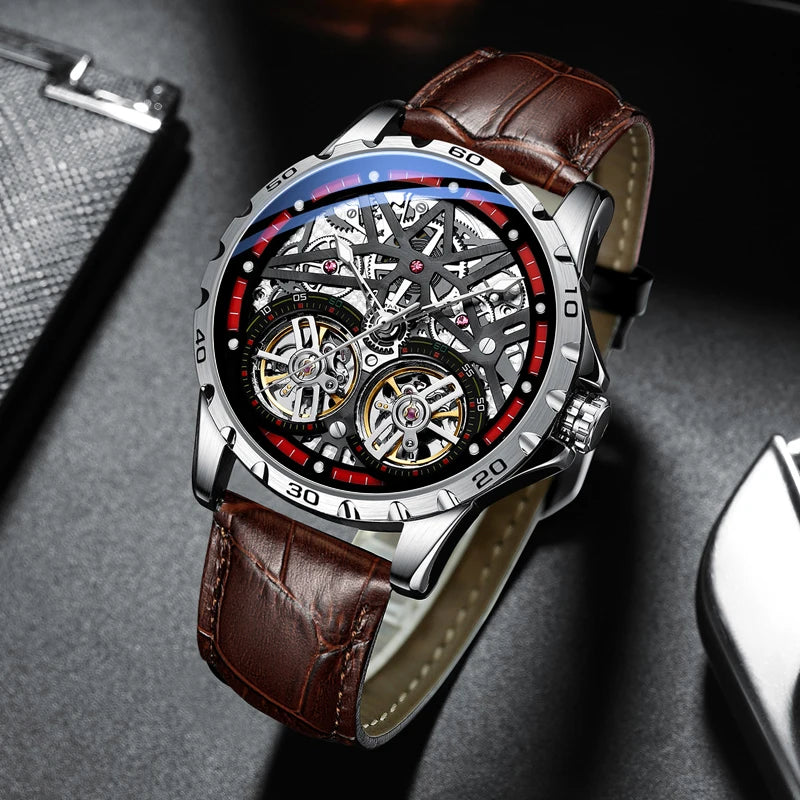Pure Elegance | AILANG 2022 Men's Fashion Watch Automatic Double Pendulum Tourbillon Watch Luxury Clock Waterproof Business Mechanical Watch 16