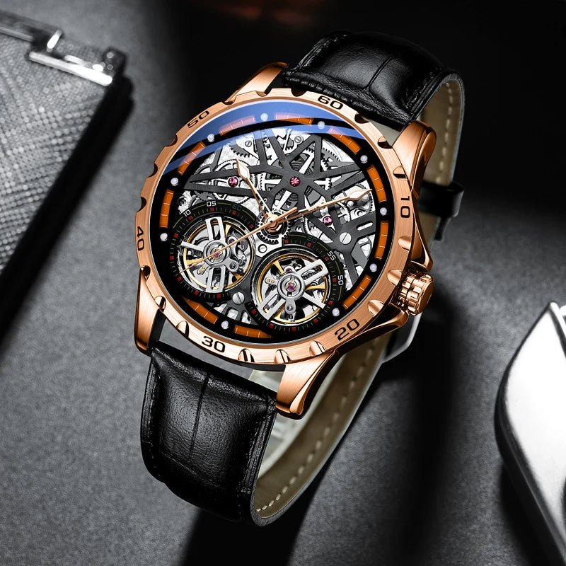Pure Elegance | AILANG 2022 Men's Fashion Watch Automatic Double Pendulum Tourbillon Watch Luxury Clock Waterproof Business Mechanical Watch 7