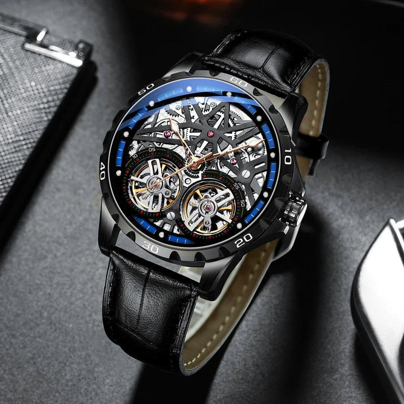 Pure Elegance | AILANG 2022 Men's Fashion Watch Automatic Double Pendulum Tourbillon Watch Luxury Clock Waterproof Business Mechanical Watch 4