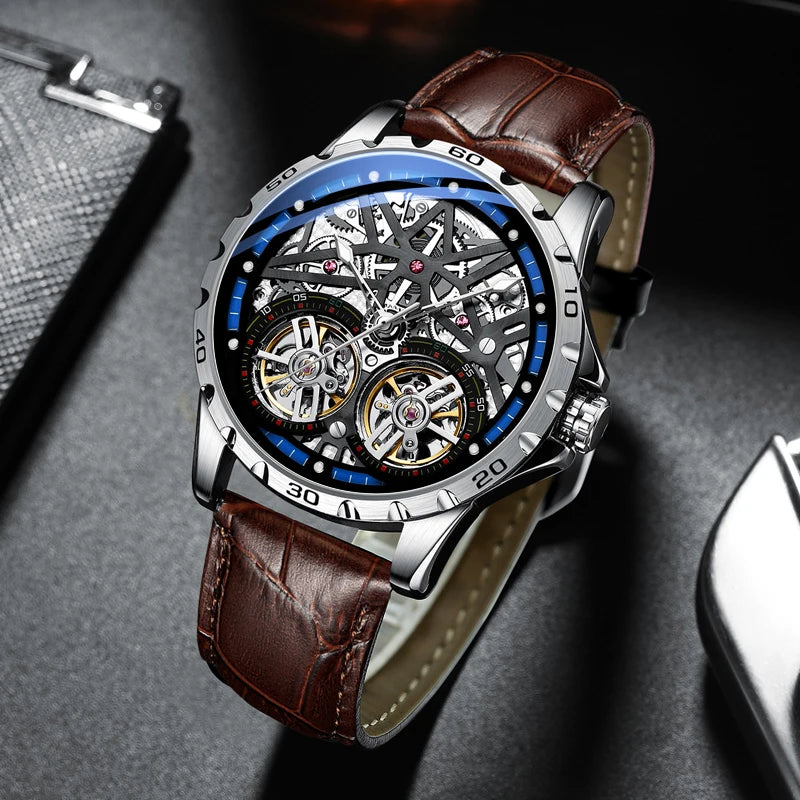 Pure Elegance | AILANG 2022 Men's Fashion Watch Automatic Double Pendulum Tourbillon Watch Luxury Clock Waterproof Business Mechanical Watch 19