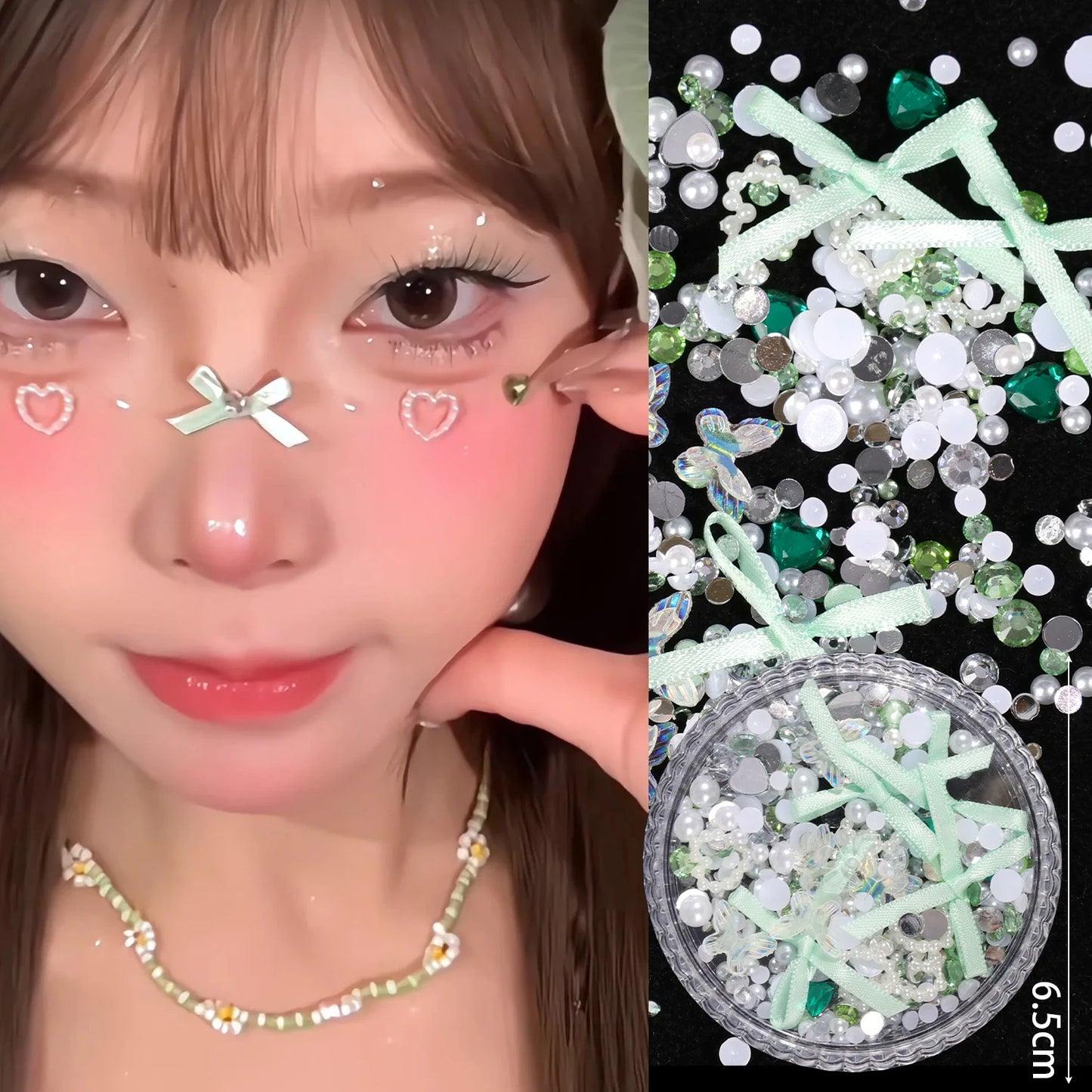 Pure Elegance | Sweet Face Jewelry Decoration 3D Bow Love Crystal Butterfly Diamond Facial Make Up DIY Rhinestone Glitter Temporary Tattoos green