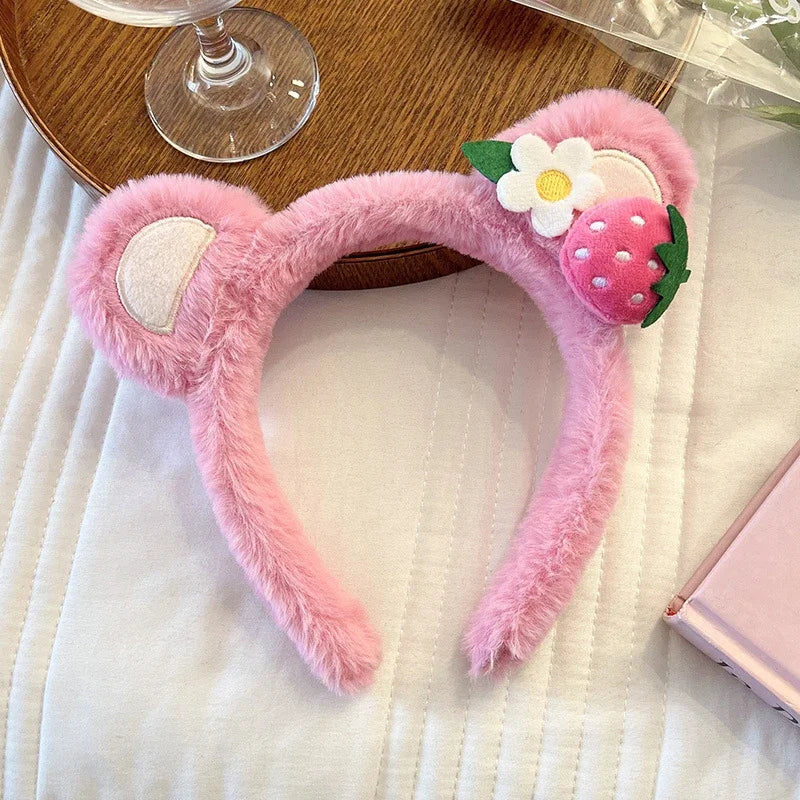 Pure Elegance | Kawaii Plush Bear Headband Lotso Strawberry Bear Plush Ears Headband Cartoon Face Wash Non-Slip Cute Headdress Baby Girl Gift green