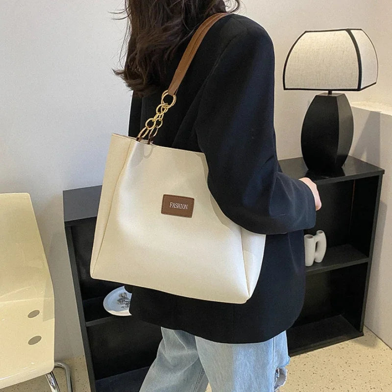Pure Elegance | 1PC Atmospheric Commuting Fashion Popular Handbag Summer Trend New Student Make-up Class Bag Simple Casual Shoulder Tote Bag