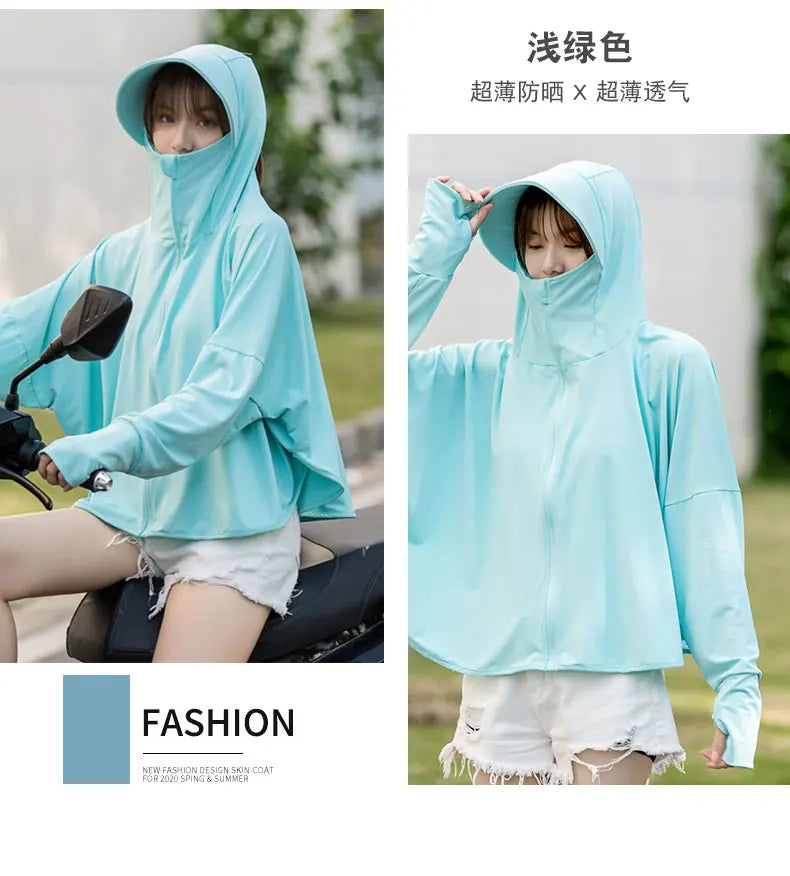Pure Elegance | Summer Women Sun Protection Clothing UPF 50+ UV Ice Silk Sunscreen Clothing Hooded Sun Protection Clothing Outdoor UV Protection