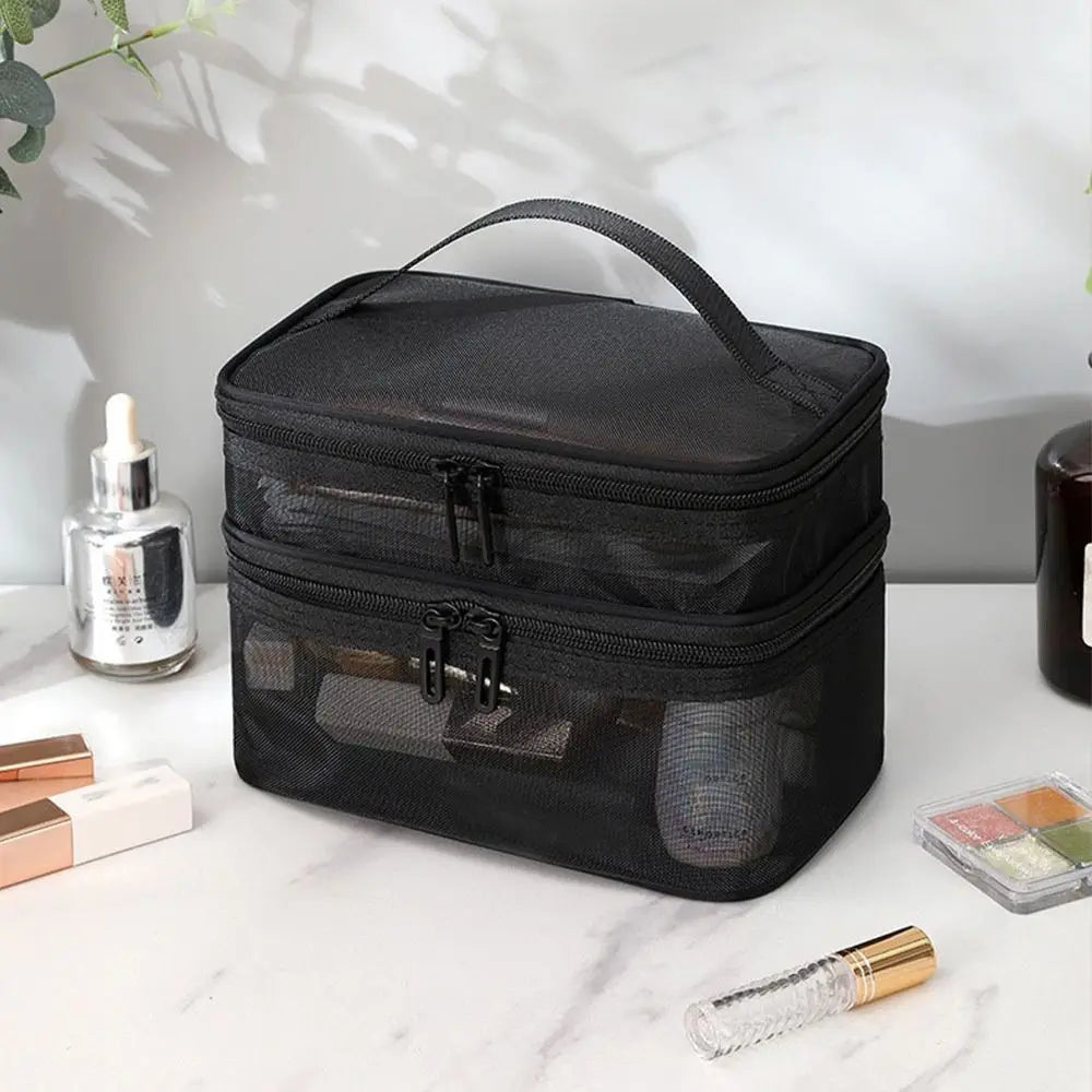 Pure Elegance | Women's Transparent Mesh Travel Cosmetic Bag Makeup and Toiletries Kit Storage Bag Make Up Organizer Bag