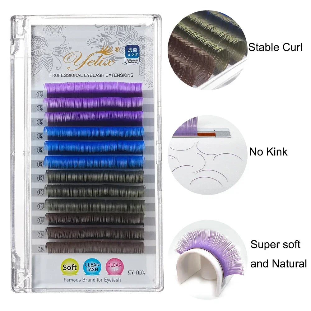 Pure Elegance | Yelix Ellipse Flat Lashes Mix Color Cashmere Lash Extensions Super Soft Eyelash Extenton High Quality Make Up Fake Eyelashes