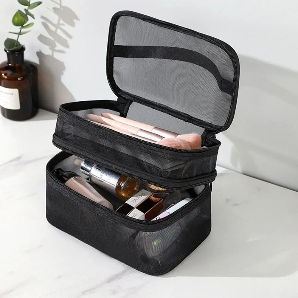 Pure Elegance | Women's Transparent Mesh Travel Cosmetic Bag Makeup and Toiletries Kit Storage Bag Make Up Organizer Bag