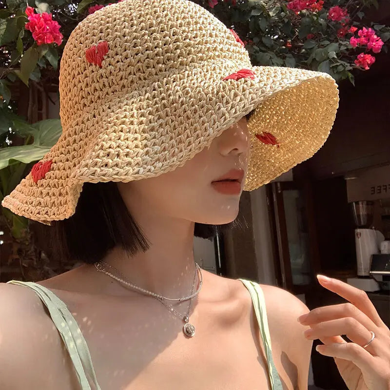 Pure Elegance | New Summer Straw Hat Women Breathable Sun Shading Straw Hat Seaside Vacation Foldable Sun Protection Fisherman Hat
