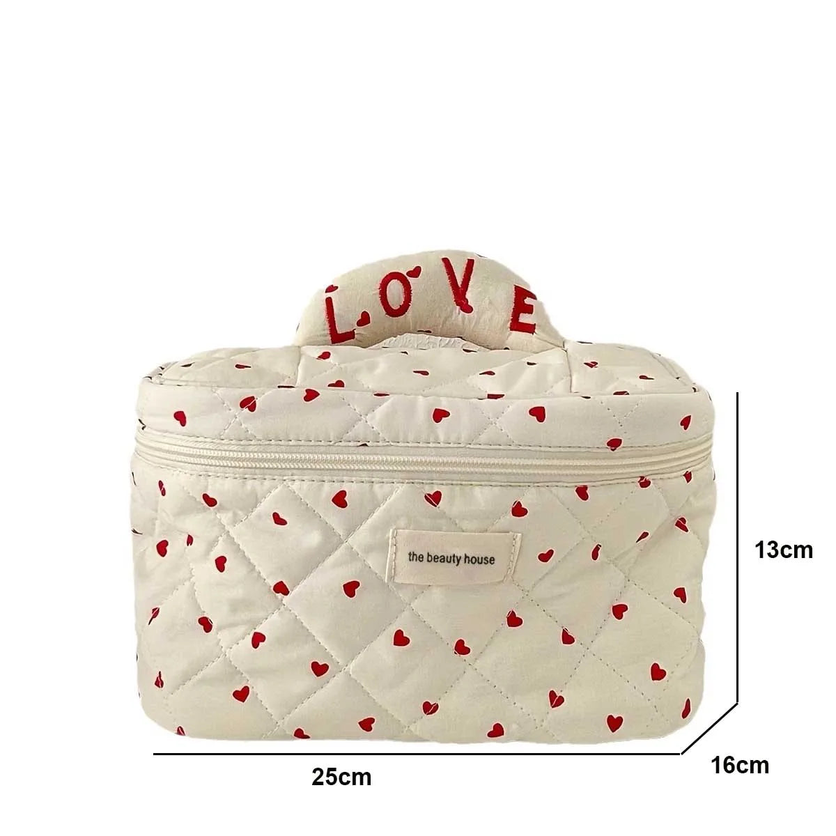 Pure Elegance | LOVE Mini Heart Print Soft Cotton Cosmetic Bags Korea Ins Storage Make Up Bags For Women Portable Travel Organizer Toiletry Bag