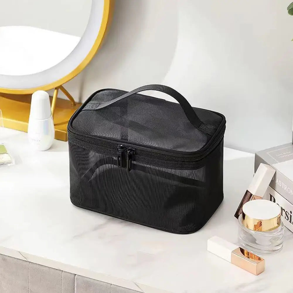 Pure Elegance | Women's Transparent Mesh Travel Cosmetic Bag Makeup and Toiletries Kit Storage Bag Make Up Organizer Bag black-1 layer