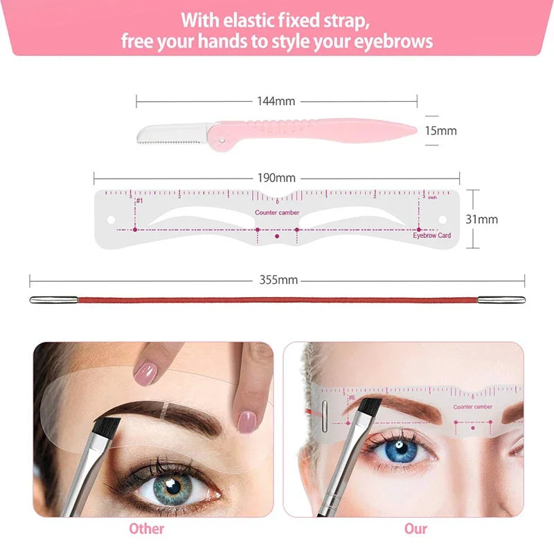 Pure Elegance | 12 Styles/set Reusable DIY Eye Brow Drawing Guide Styling Shaping Grooming Template Card Eyebrow Stencil Set Easy Make Up Tools