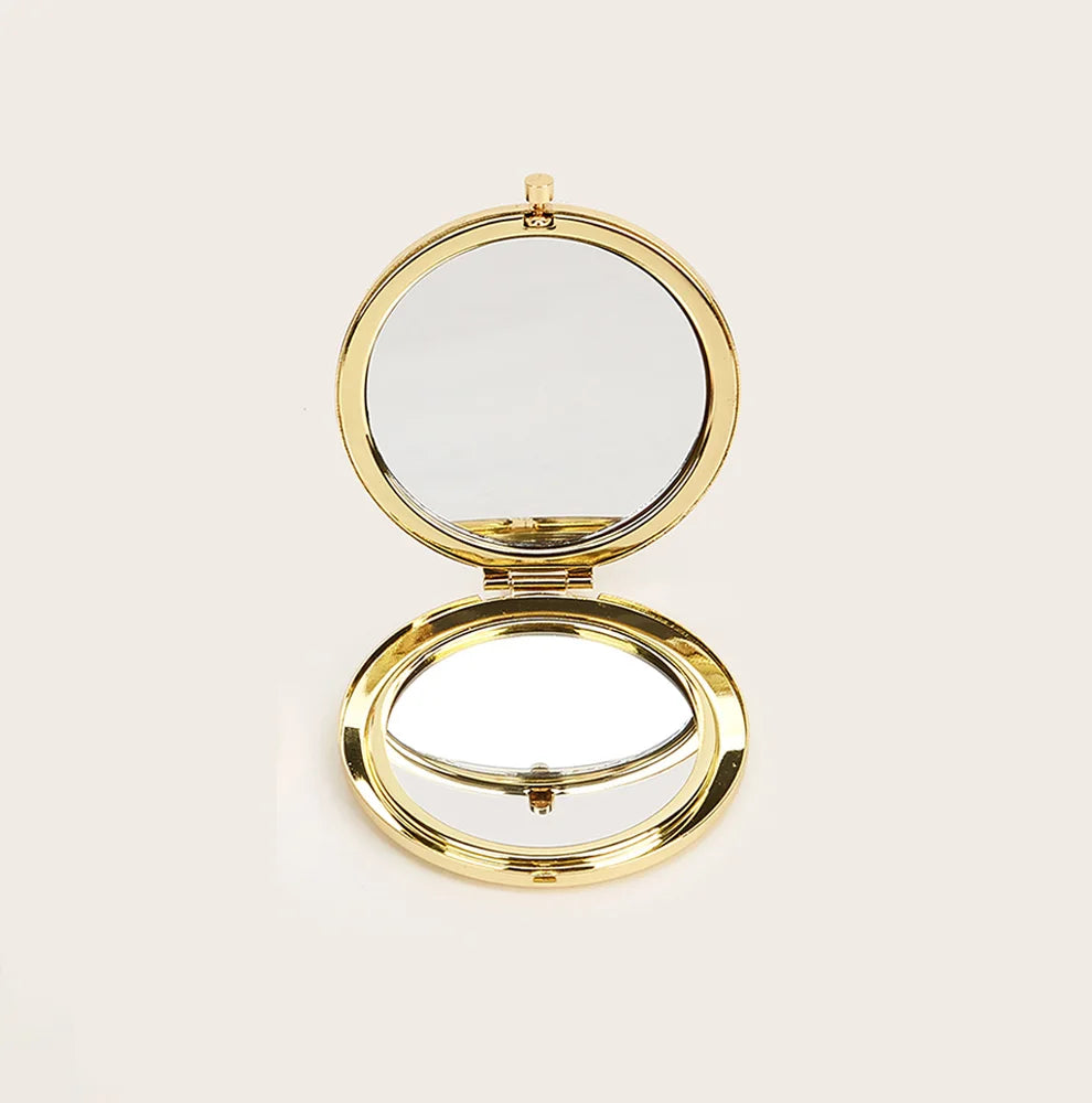 Pure Elegance | Round Makeup Mirror Double Side Metal Mirror Magnifier HD Pocket Makeup Folding Mirror Hand Held Make Up Travel Mini Mirror Gold