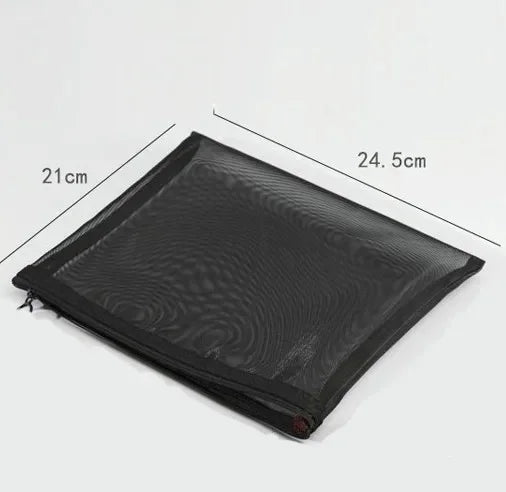 Pure Elegance | Black Nylon Mesh Cosmetic Bag Travel Portable Zipper Make Up Bag Makeup Case Bathroom Toiletry Organizer Pouch Wash Kit Bags 1Pcs 21x24.5cm