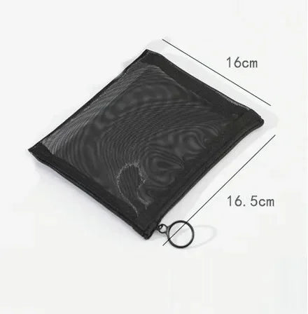 Pure Elegance | Black Nylon Mesh Cosmetic Bag Travel Portable Zipper Make Up Bag Makeup Case Bathroom Toiletry Organizer Pouch Wash Kit Bags 1Pcs 16X16.5CM