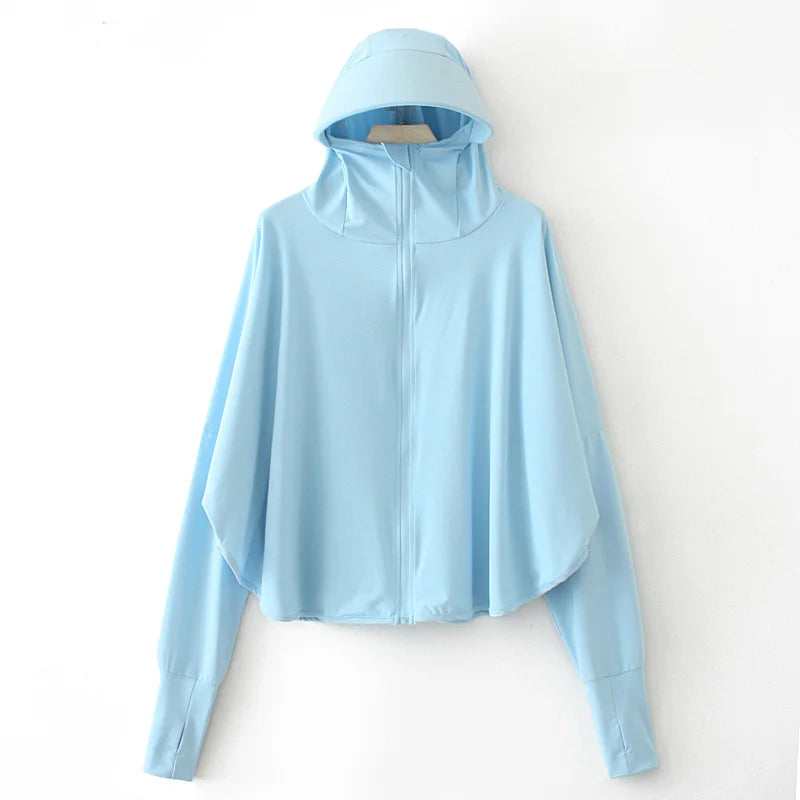 Pure Elegance | Summer Women Sun Protection Clothing UPF 50+ UV Ice Silk Sunscreen Clothing Hooded Sun Protection Clothing Outdoor UV Protection blue CHINA