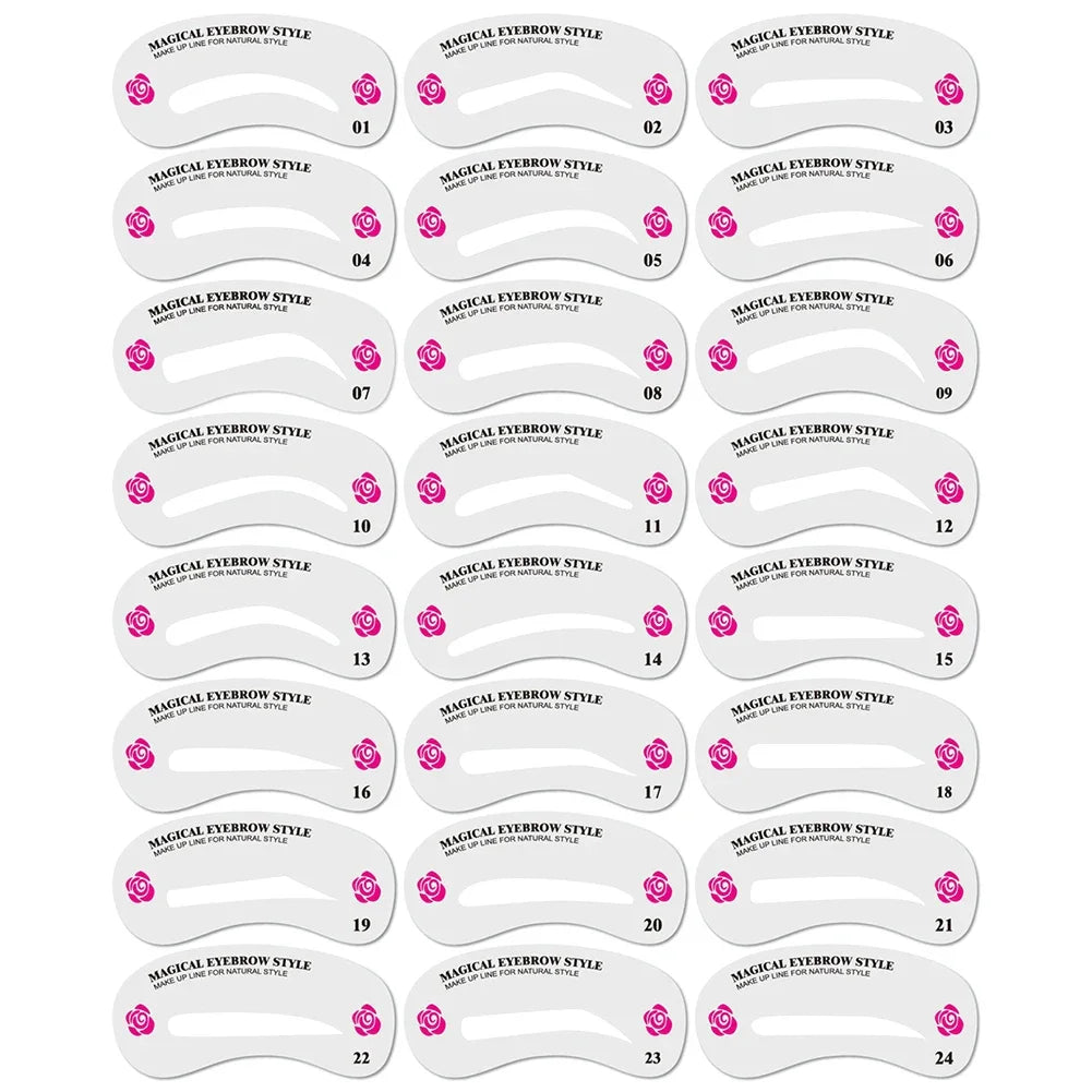 Pure Elegance | 12 Styles/set Reusable DIY Eye Brow Drawing Guide Styling Shaping Grooming Template Card Eyebrow Stencil Set Easy Make Up Tools 24pcs Card