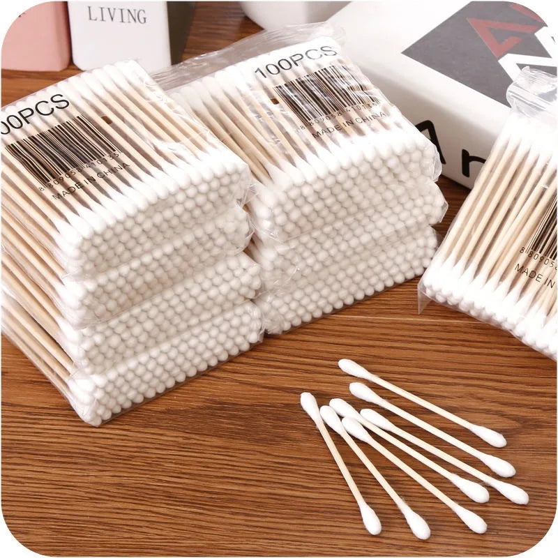 Pure Elegance | 500pcs Double Head Wood Cotton Swab Nose Ears Cleaning Women Makeup Tools Lipstik Cotton Buds Tip Sticks Bastoncillos Oidos