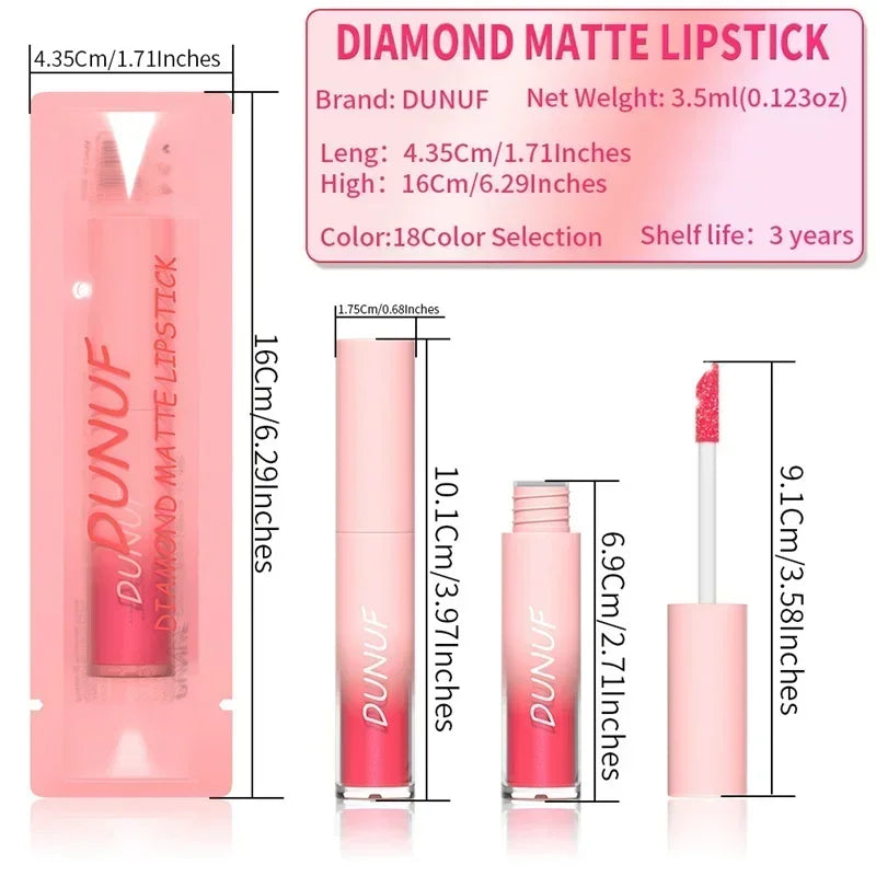 Pure Elegance | Waterproof Diamond Shimmer Glitter Lip Gloss 18 Colors Matte Glitter Liquid Lipstick Diamond Pearl Colour Lip Gloss Sexy Make Up