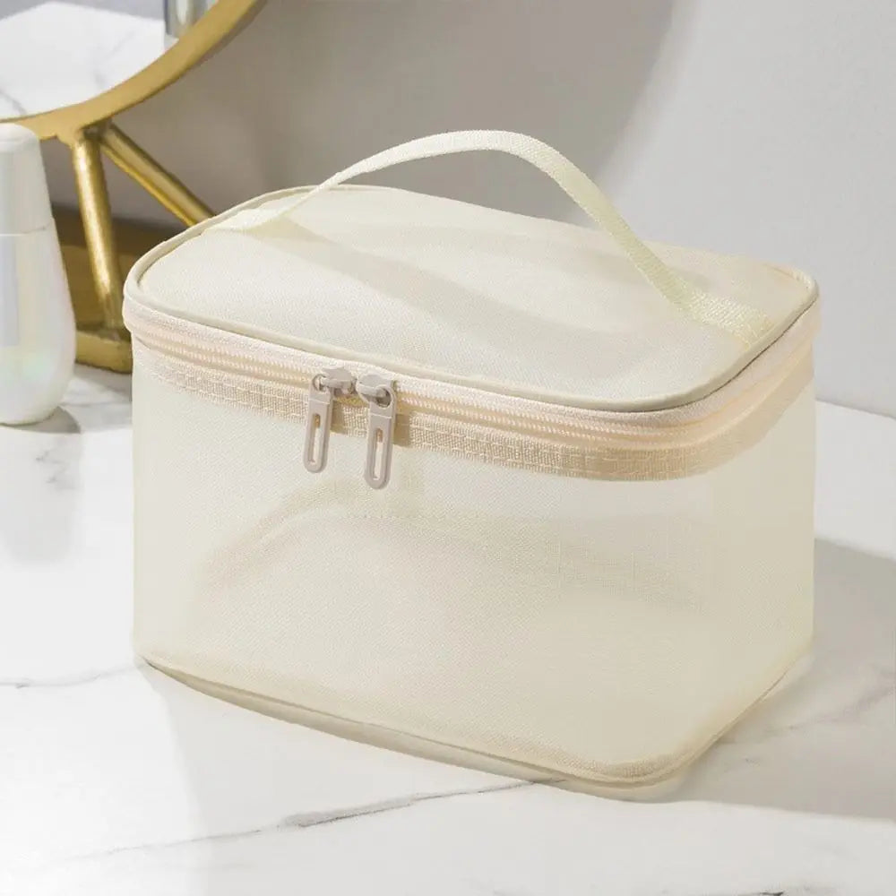 Pure Elegance | Women's Transparent Mesh Travel Cosmetic Bag Makeup and Toiletries Kit Storage Bag Make Up Organizer Bag beige-1 layer