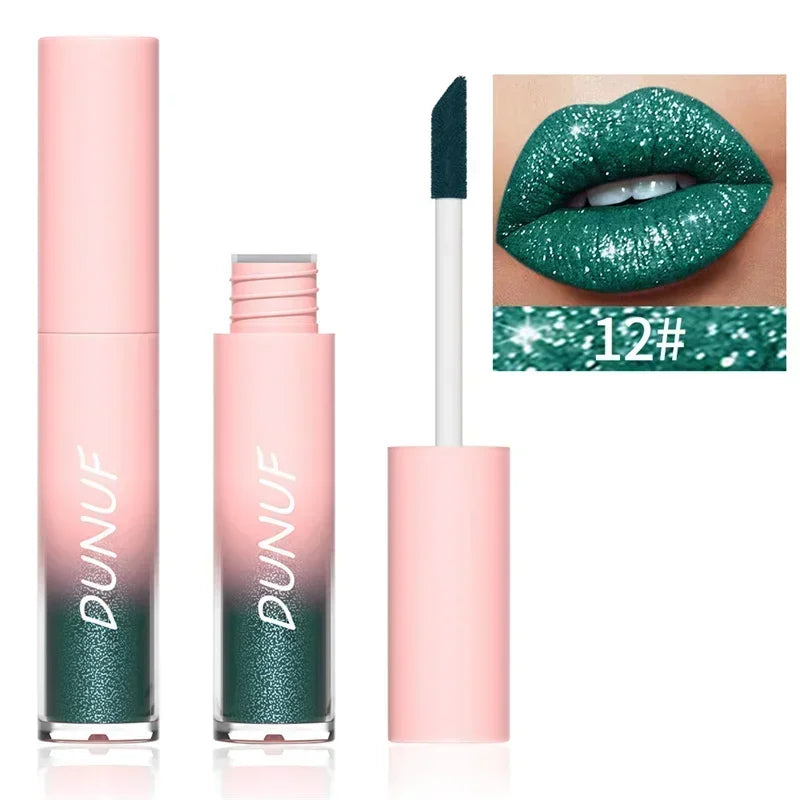 Pure Elegance | Waterproof Diamond Shimmer Glitter Lip Gloss 18 Colors Matte Glitter Liquid Lipstick Diamond Pearl Colour Lip Gloss Sexy Make Up 12