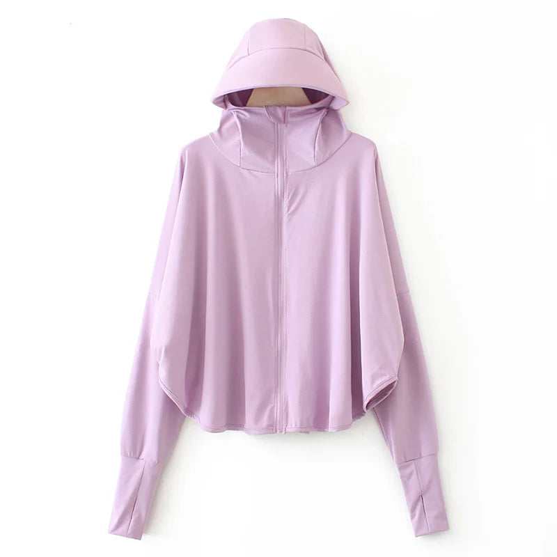 Pure Elegance | Summer Women Sun Protection Clothing UPF 50+ UV Ice Silk Sunscreen Clothing Hooded Sun Protection Clothing Outdoor UV Protection purple CHINA