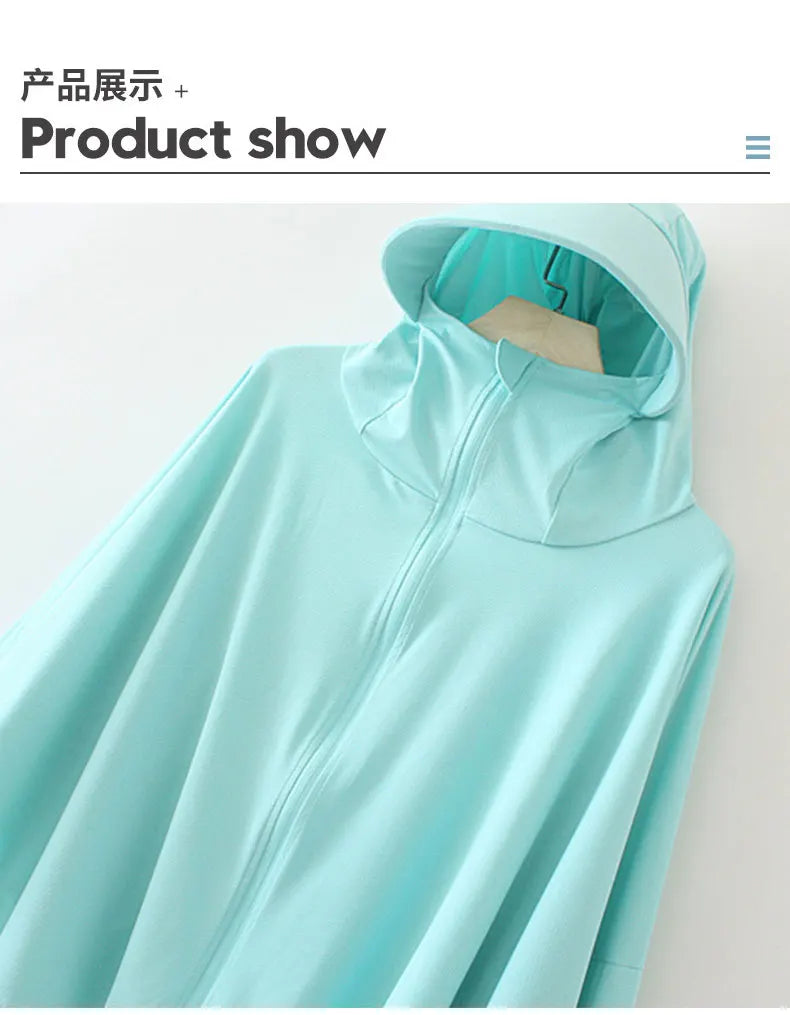 Pure Elegance | Summer Women Sun Protection Clothing UPF 50+ UV Ice Silk Sunscreen Clothing Hooded Sun Protection Clothing Outdoor UV Protection