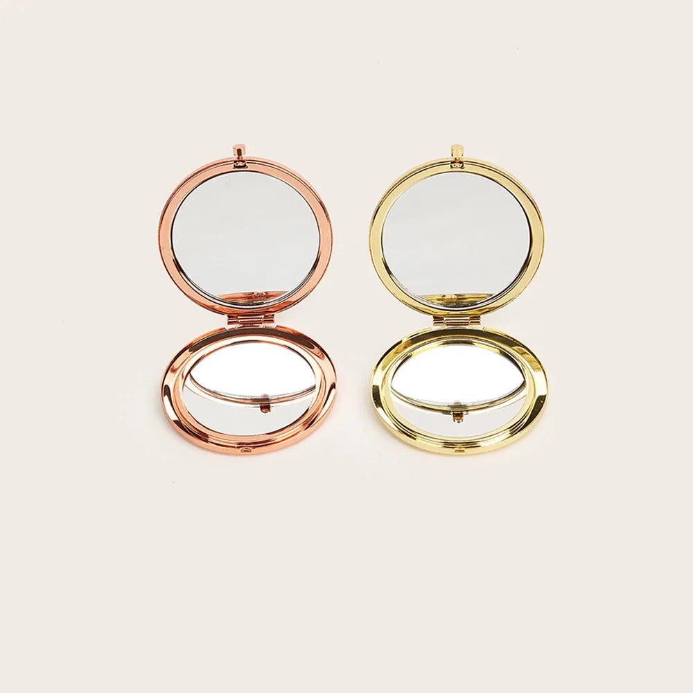 Pure Elegance | Round Makeup Mirror Double Side Metal Mirror Magnifier HD Pocket Makeup Folding Mirror Hand Held Make Up Travel Mini Mirror
