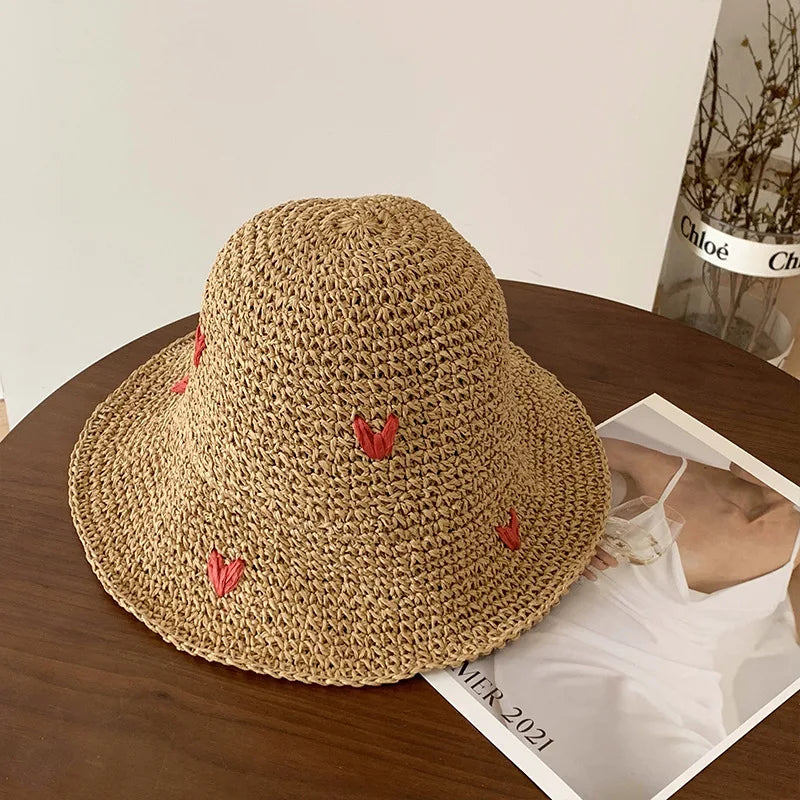 Pure Elegance | New Summer Straw Hat Women Breathable Sun Shading Straw Hat Seaside Vacation Foldable Sun Protection Fisherman Hat color2 56-58cm