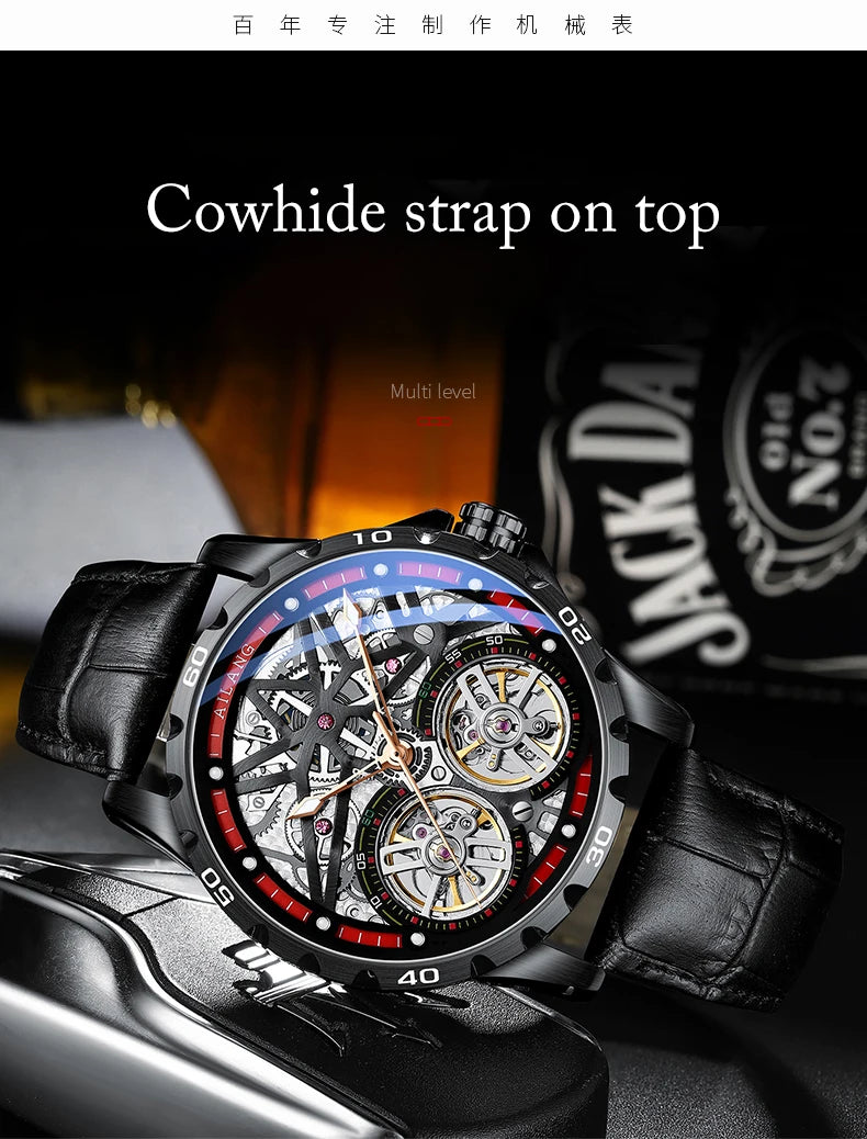 Pure Elegance | AILANG 2022 Men's Fashion Watch Automatic Double Pendulum Tourbillon Watch Luxury Clock Waterproof Business Mechanical Watch