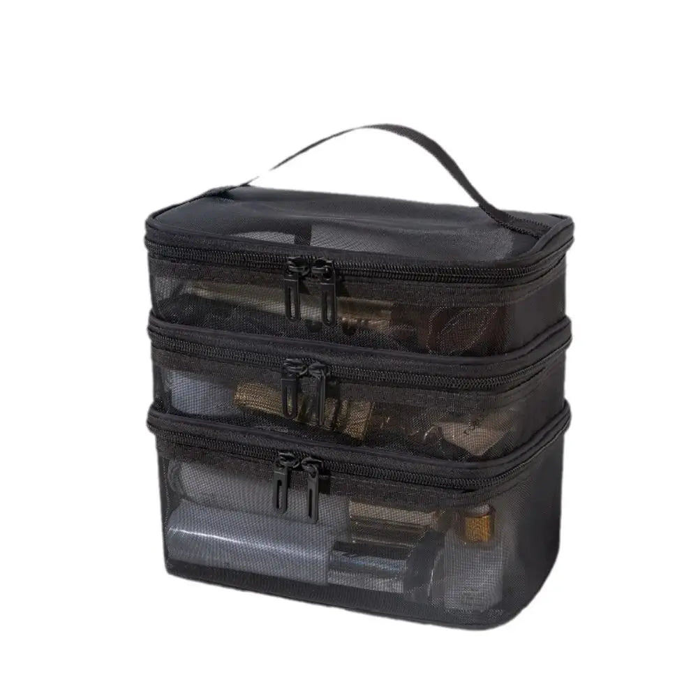Pure Elegance | Women's Transparent Mesh Travel Cosmetic Bag Makeup and Toiletries Kit Storage Bag Make Up Organizer Bag