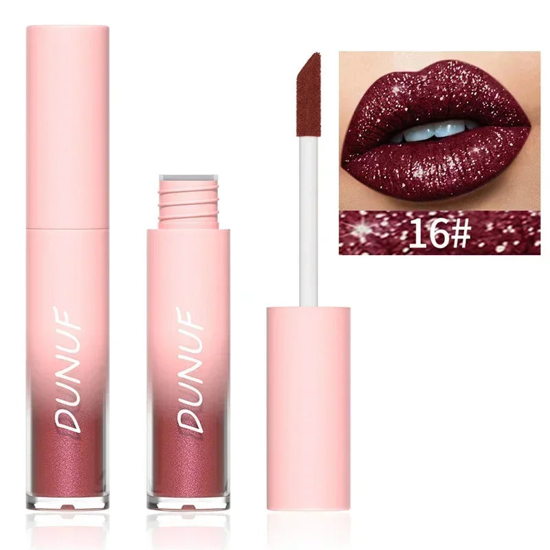 Pure Elegance | Waterproof Diamond Shimmer Glitter Lip Gloss 18 Colors Matte Glitter Liquid Lipstick Diamond Pearl Colour Lip Gloss Sexy Make Up 16