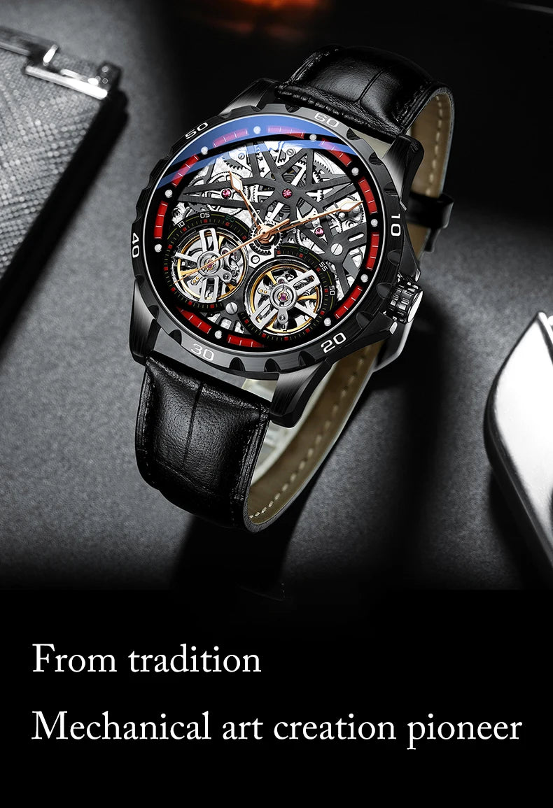 Pure Elegance | AILANG 2022 Men's Fashion Watch Automatic Double Pendulum Tourbillon Watch Luxury Clock Waterproof Business Mechanical Watch