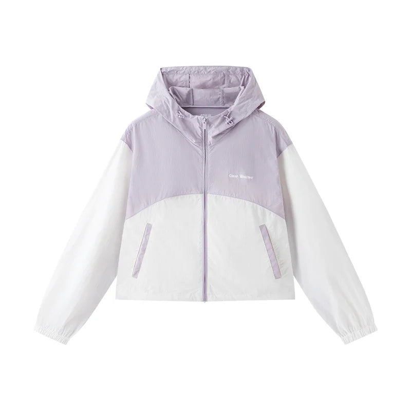 Pure Elegance | Semir Women Short Hooded Jacket 2024 Summer New Loose Fit Cool Sun Protection Jacket Textured Color Block Retro purple