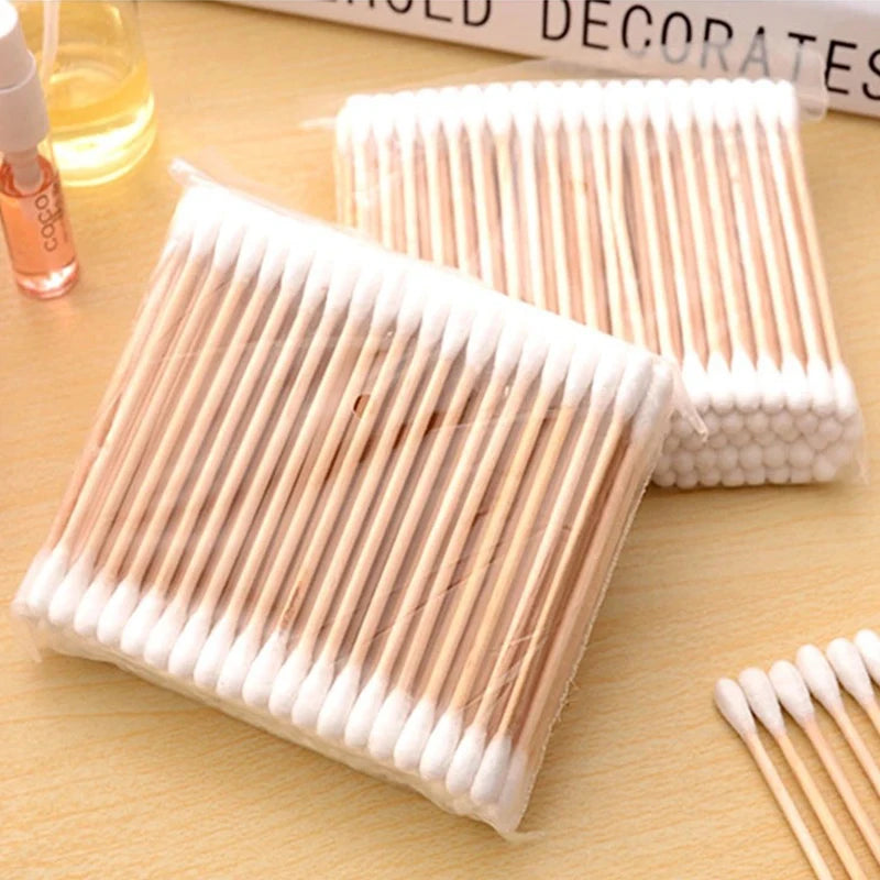 Pure Elegance | 500pcs Double Head Wood Cotton Swab Nose Ears Cleaning Women Makeup Tools Lipstik Cotton Buds Tip Sticks Bastoncillos Oidos
