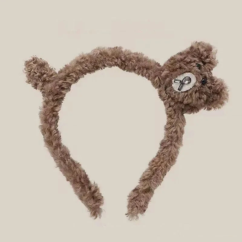 Pure Elegance | Kawaii Plush Bear Headband Lotso Strawberry Bear Plush Ears Headband Cartoon Face Wash Non-Slip Cute Headdress Baby Girl Gift Apricot