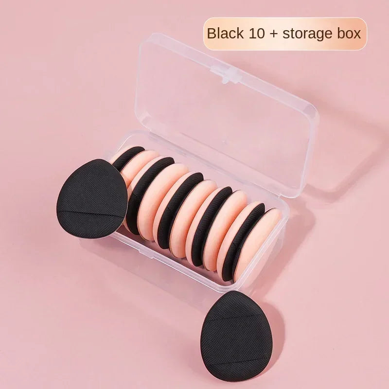 Pure Elegance | 10Pcs Mini Finger Puff Foundation Small Air Cushion Powder Sponge Face Concealer BB Cream Cosmetic Applicator Makeup Tools Black