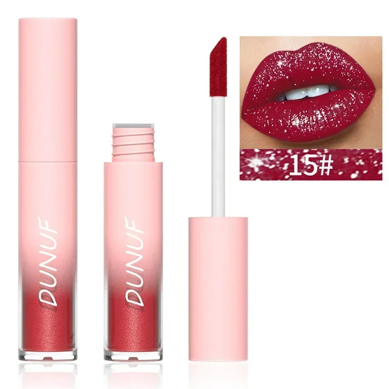 Pure Elegance | Waterproof Diamond Shimmer Glitter Lip Gloss 18 Colors Matte Glitter Liquid Lipstick Diamond Pearl Colour Lip Gloss Sexy Make Up 15
