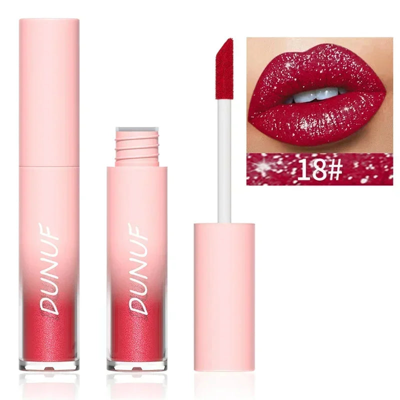Pure Elegance | Waterproof Diamond Shimmer Glitter Lip Gloss 18 Colors Matte Glitter Liquid Lipstick Diamond Pearl Colour Lip Gloss Sexy Make Up 18