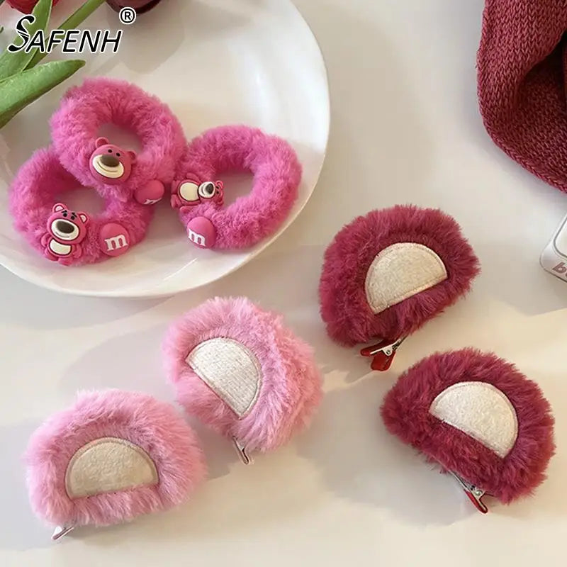 Pure Elegance | Kawaii Plush Bear Headband Lotso Strawberry Bear Plush Ears Headband Cartoon Face Wash Non-Slip Cute Headdress Baby Girl Gift