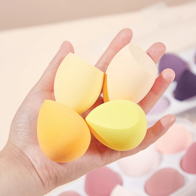 Pure Elegance | 4pcs Makeup Sponge Powder Puff Dry and Wet Combined Beauty Cosmetic Ball Foundation Powder Puff Bevel Cut Make Up Sponge Tools Yellow